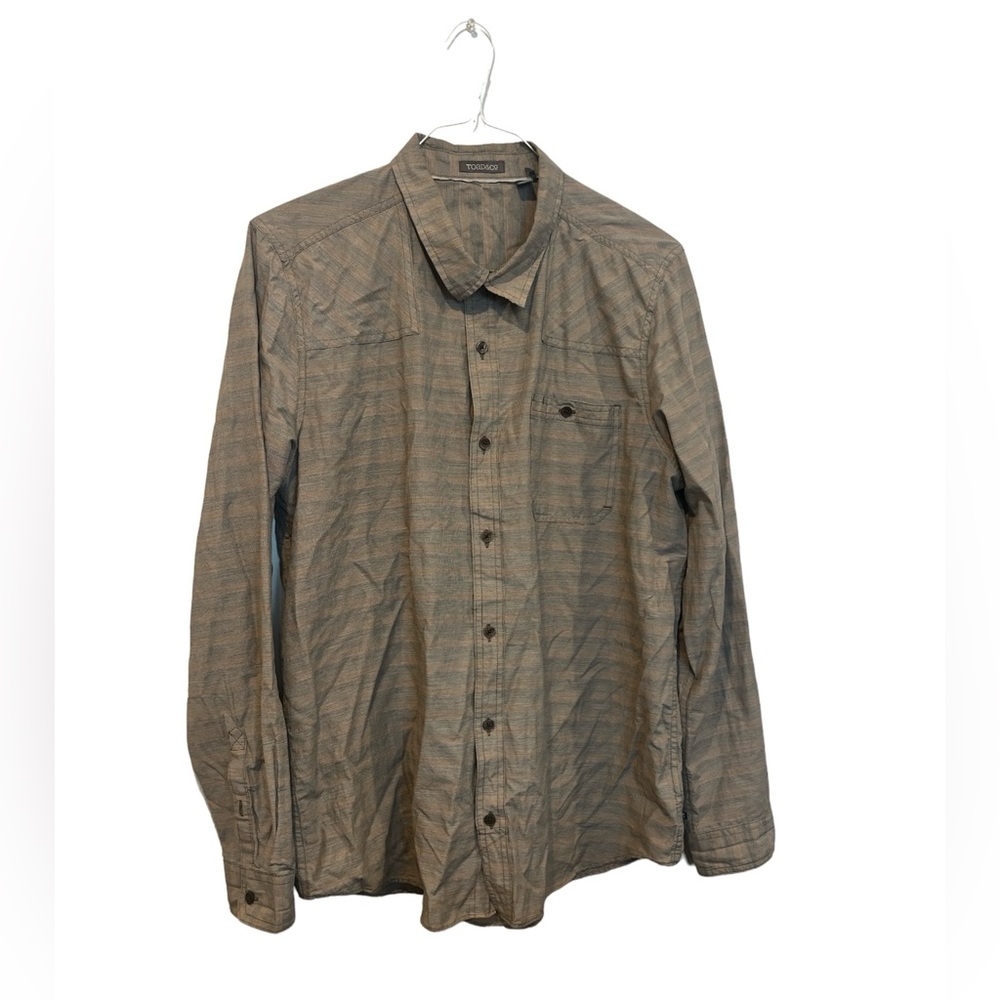 Toad & Co Men’s Long Sleeve Button Down Large Brown Multicolor Striped‎